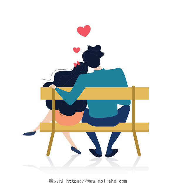 情人节卡通坐长椅的情侣背影矢量插画素材情人节情人浪漫